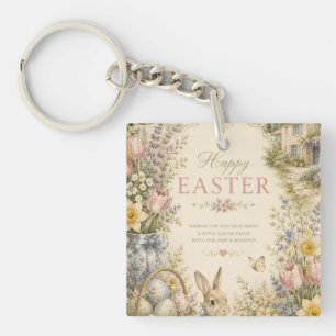 Elegant French Country Easter Greeting Vintage Keychain