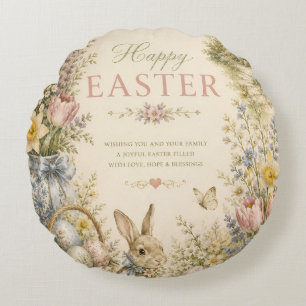 Elegant French Country Easter Greeting Vintage Round Pillow
