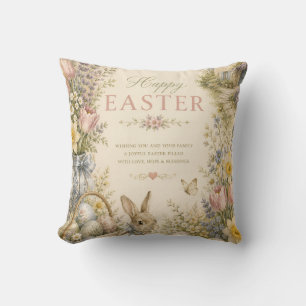 Elegant French Country Easter Greeting Vintage Throw Pillow