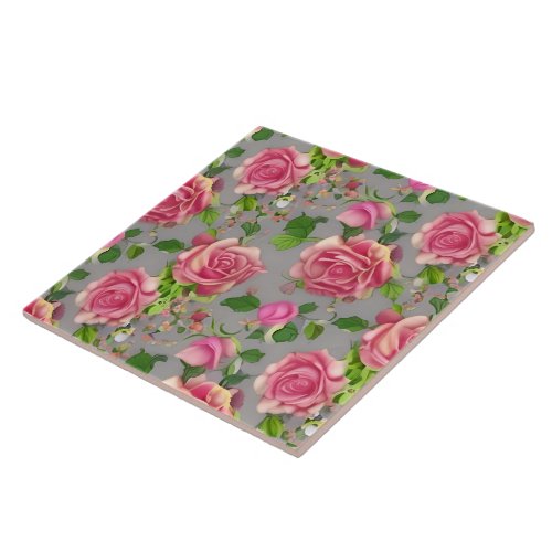 Elegant French Country Garden Rose Design Ceramic Tile