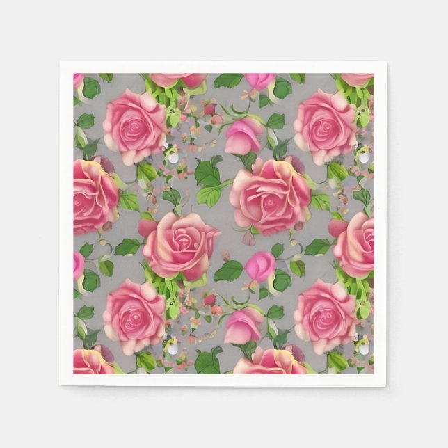 Elegant French Country Garden Rose Design Napkins (Front)