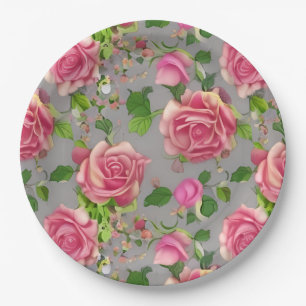 Elegant French Country Garden Rose Design Paper Plates