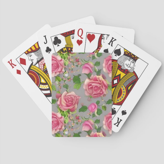 Elegant French Country Garden Rose Design Poker Cards (Back)