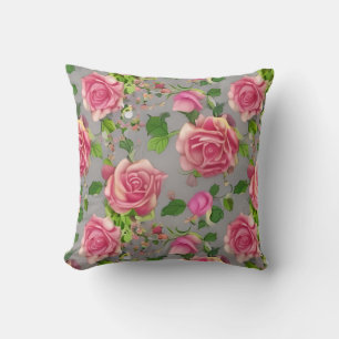 Elegant French Country Garden Rose Design Throw Pillow