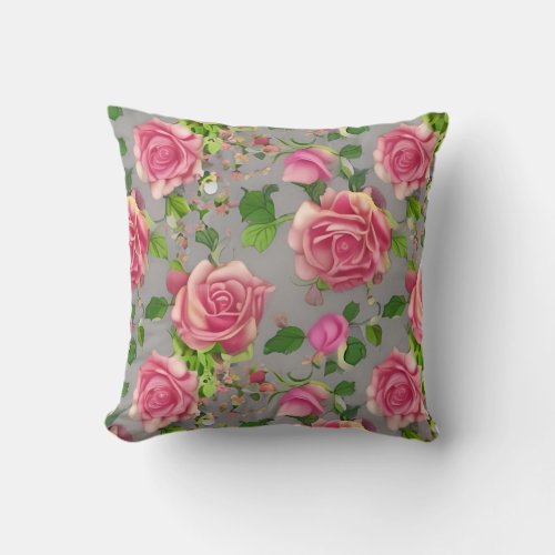 Elegant French Country Garden Rose Design Throw Pillow