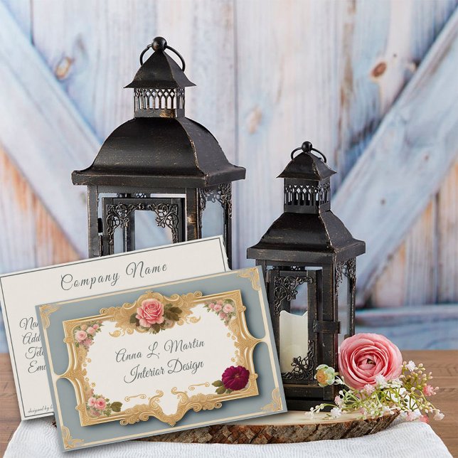 Elegant French Country Gold Filigree Roses Business Card (Creator Uploaded)