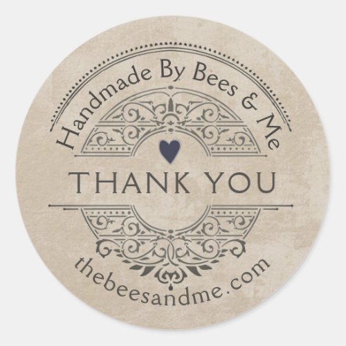 Elegant French Country Handmade Heart Thank You    Classic Round Sticker