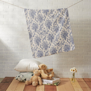 Elegant French Country Toile de Jouy Blue Pattern Baby Blanket