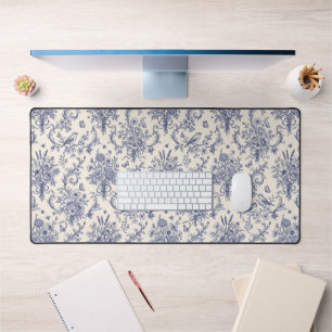 Elegant French Country Toile de Jouy Blue Pattern  Desk Mat