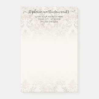 Elegant French Damask Ivory Professional Business Post-it Notes