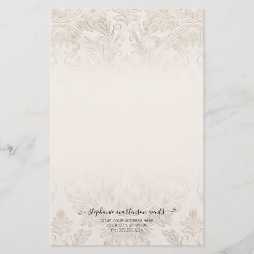 Elegant French Damask Ivory Professional Business  Stationery