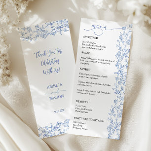 Elegant French Dusty Blue Vintage Wedding Menu
