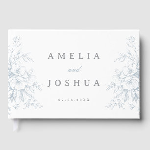 Elegant French Floral Blue Toile Wedding Foil Guest Book