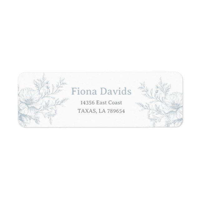 Elegant French Floral Blue Toile Wedding Label (Front)