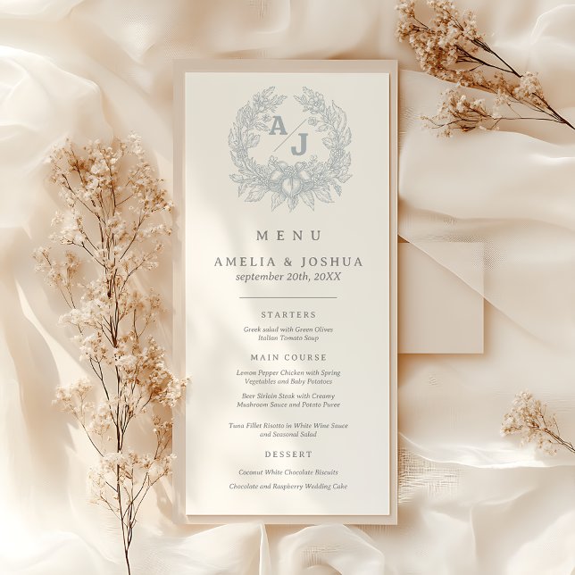  Elegant French Floral Blue Toile Wedding  Menu (Creator Uploaded)