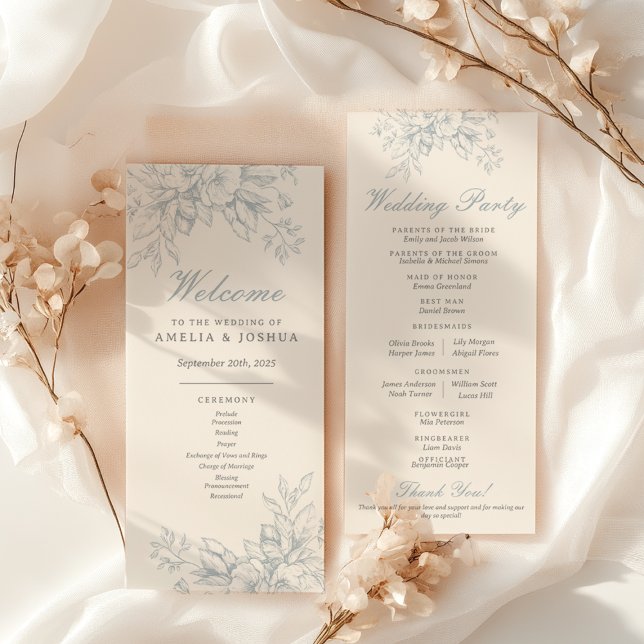  Elegant French Floral Blue Toile Wedding program (Creator Uploaded)