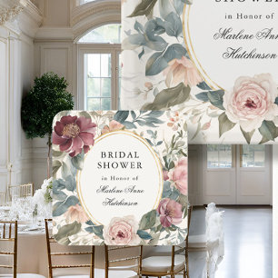 Elegant French Floral Bridal Shower Tea Gold Square Paper Coaster