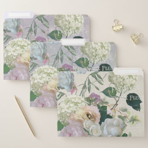 Elegant French Floral Lavender Gray Cream Vintage File Folder