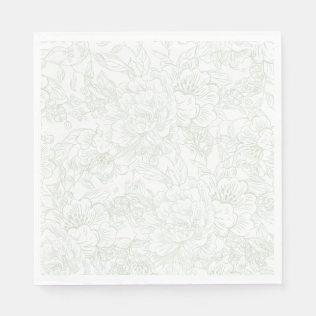 Elegant French Floral Sage Green Napkins (Front)