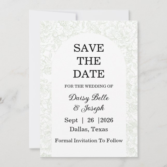Elegant French Floral Sage Green Save The Date (Front)