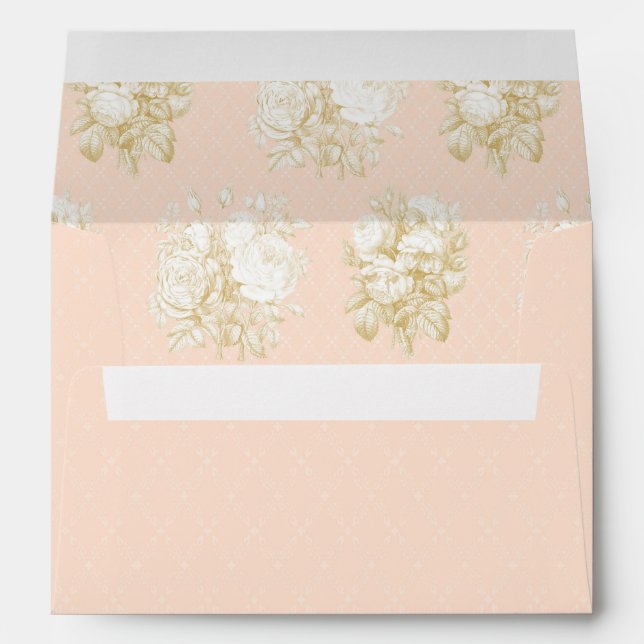Elegant French Floral Toile Pink Gold Baby Shower  Envelope (Back (Bottom))