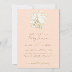 Elegant French Floral Toile Pink Gold Baby Shower  Invitation