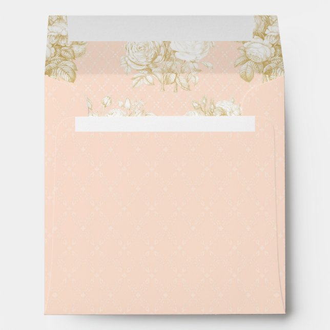 Elegant French Floral Toile Pink Gold Baby Square Envelope (Back (Bottom))