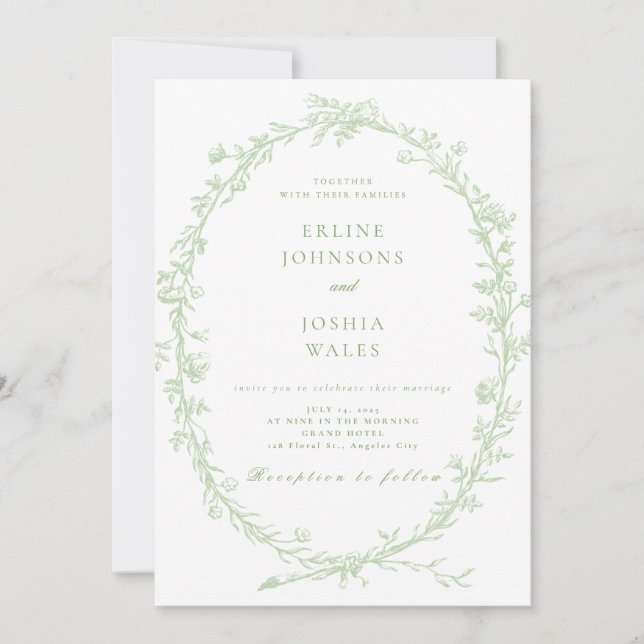 Elegant French Floral Wedding Invitation Design (Front)