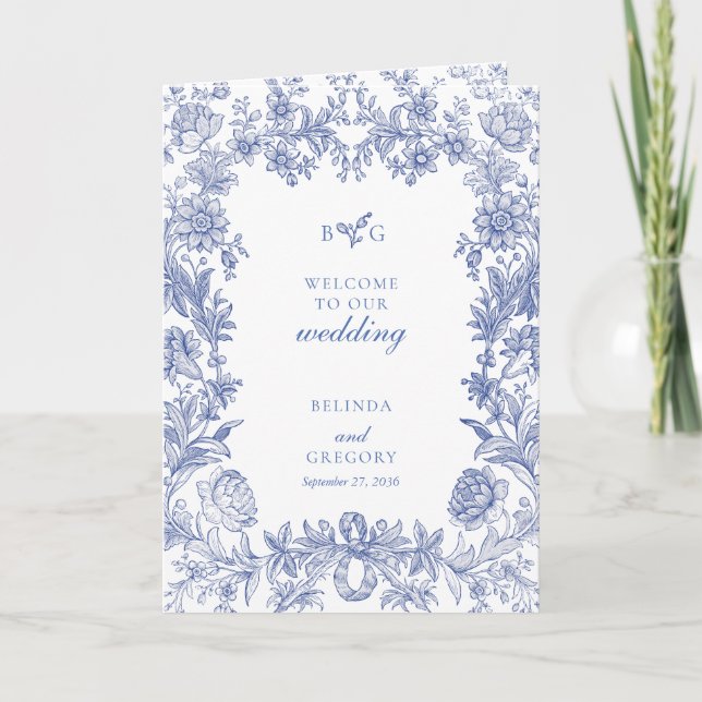 Elegant French Floral Wedding Order of Service Program (Front)