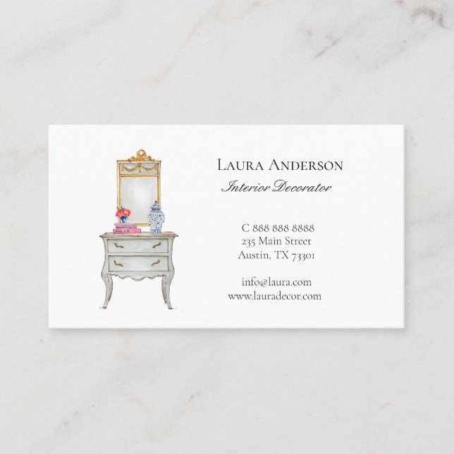 Elegant French furniture Interior Design  Business Card (Front)