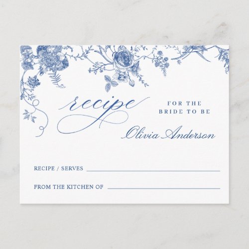 Elegant French Garden Bridal Shower Recipe Card