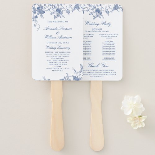 Elegant French Garden Toile Wedding Program Hand Fan