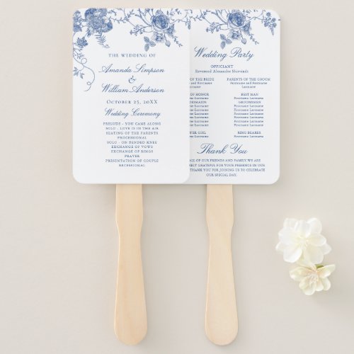 Elegant French Garden Toile Wedding Program Hand Fan