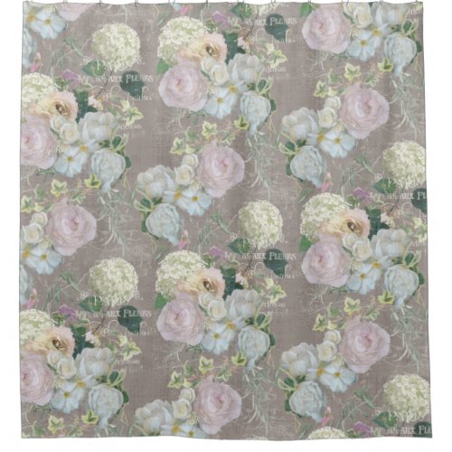 Elegant French Gray Blush Peony Floral Vintage Shower Curtain
