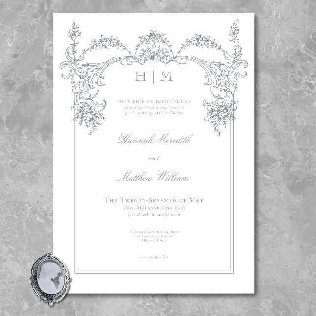 Elegant French Gray Victorian Chinoiserie Wedding Invitation (Elegant French Gray Victorian Chinoiserie Wedding Invitation)