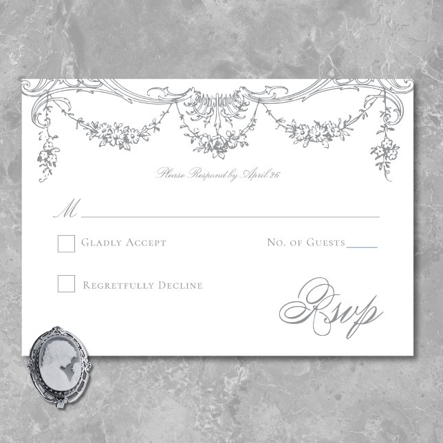 Elegant French Gray Victorian Chinoiserie Wedding RSVP Card (Elegant French Gray Victorian Chinoiserie Wedding RSVP Card)