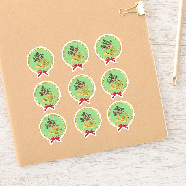 Elegant French Horn Christmas Apple Green Sticker (Notebook)