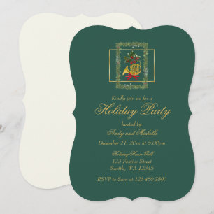 Elegant French Horn Christmas Dark Green Flat Card