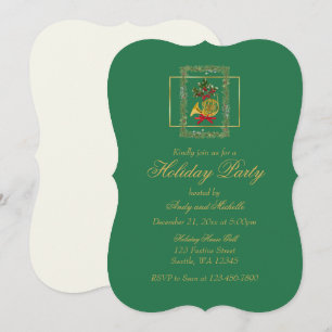 Elegant French Horn Christmas Green Flat Card