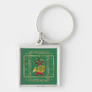 Elegant French Horn Christmas Green Keychain