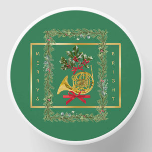 Elegant French Horn Christmas Green Mini Candle Favors