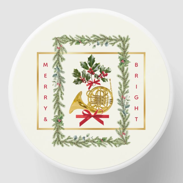 Elegant French Horn Christmas Ivory Mini Candle Favors (Front)