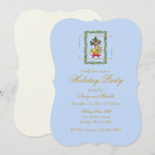 Elegant French Horn Christmas Light Blue Flat Card
