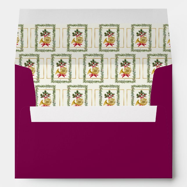 Elegant French Horn Christmas Purple Envelope (Back (Bottom))