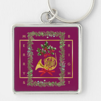 Elegant French Horn Christmas Purple Keychain