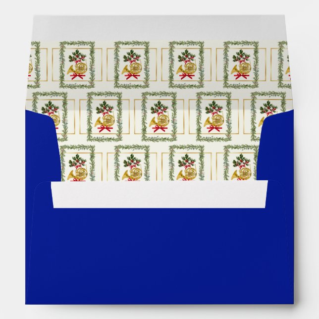 Elegant French Horn Christmas Royal Blue Envelope (Back (Bottom))