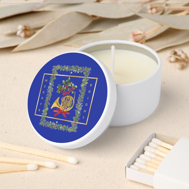 Elegant French Horn Christmas Royal Blue Mini Candle Favors (Insitu)