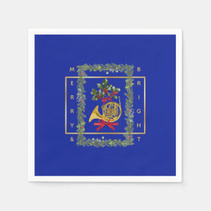 Elegant French Horn Christmas Royal Blue Paper Napkins