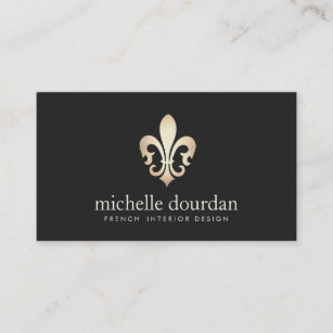 Elegant French Interior Designer Gold Fleur De Lis Business Card