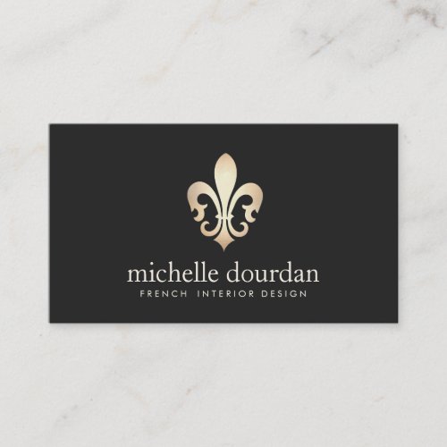 Elegant French Interior Designer Gold Fleur De Lis Business Card